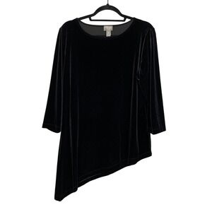 Chico's‎ Travelers Collection Black Velvet Asymmetrical Tunic Top Size 2(L)10-12